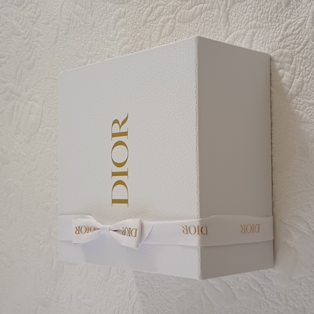 Dior Empty White Box with Gold Accents, Dust Bag, Receipt Card.